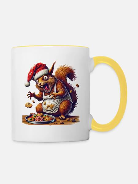 Weihnachtsstress Lustiges Mama Eichhörnchen - Tasse zweifarbig - Weiß/Gelb