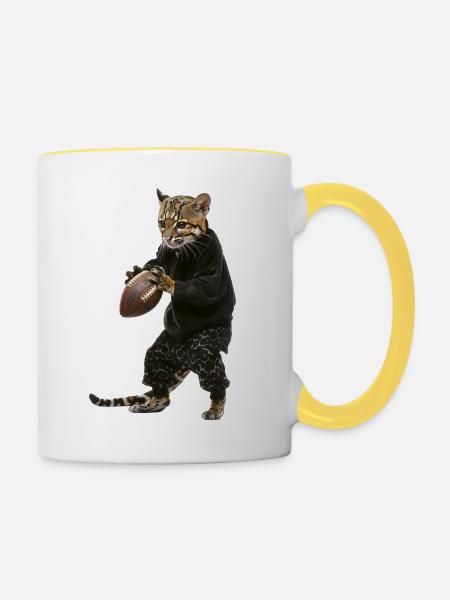 Ozelot Fußball - Tasse zweifarbig - Weiß/Gelb