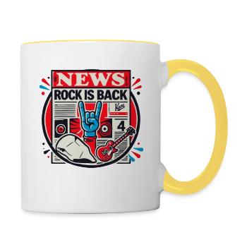 Zeitung Nachrichten: Rock-Musik ist zurück - Tasse zweifarbig - Weiß/Gelb - Rechts