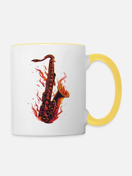 Saxophon - Tasse zweifarbig - Weiß/Gelb