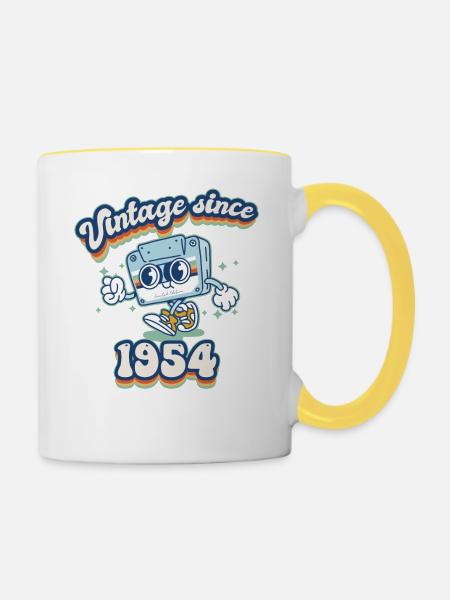 Jahrgang seit 1954 Klassisch 71. Geburtstag Retro - Tasse zweifarbig - Weiß/Gelb