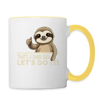 Thème de paresseux amusant - C’est une idée stupide - Mug contrasté - blanc/jaune - Droite