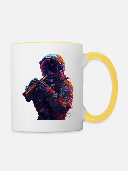 Astronaut Querflöte - Tasse zweifarbig - Weiß/Gelb