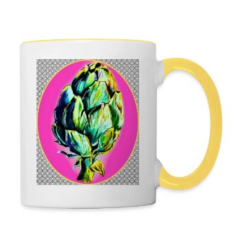artischocke Amulett - Tasse zweifarbig - Weiß/Gelb - Rechts