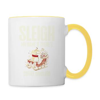 Schlitten mein Name um Kaffee geht, Weihnachtsspaß - Tasse zweifarbig - Weiß/Gelb - Rechts