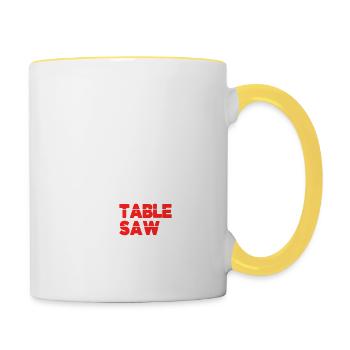 Rock Paper Scissors Table Saw Funny Hand Game - Contrasting Mug - white/yellow - Right