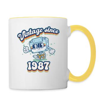1987 Vintage Cassette Cassette Rétro 38e anniversaire - Mug contrasté - blanc/jaune - Droite