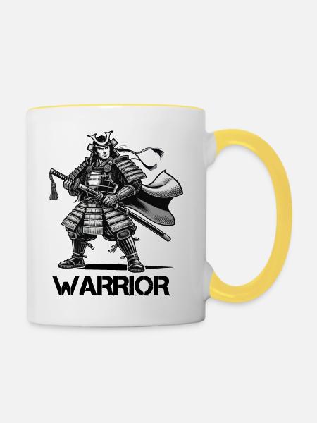 Samurai Comic - Tasse zweifarbig - Weiß/Gelb