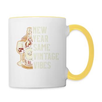 Nouvel An, même ambiance vintage, amateurs de vin - Mug contrasté - blanc/jaune - Droite