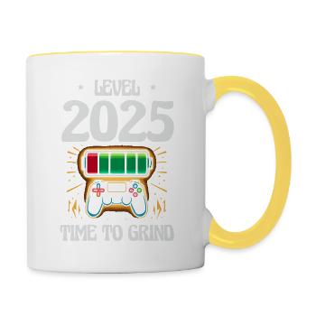 Niveau 2025 Temps de mouture, Objectifs de jeu, Jour de l’An - Mug contrasté - blanc/jaune - Droite