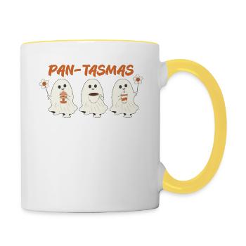 Pan-Tasmas Geister mit Kaffee und Blume - Tasse zweifarbig - Weiß/Gelb - Rechts