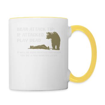 Bärenangriff Tipp: Bei Angriff Totstellen Für - Tasse zweifarbig - Weiß/Gelb - Rechts
