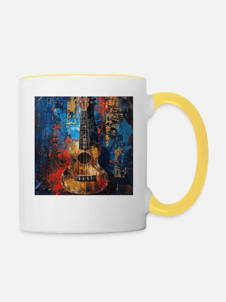 Ukulele - Tasse zweifarbig - Weiß/Gelb