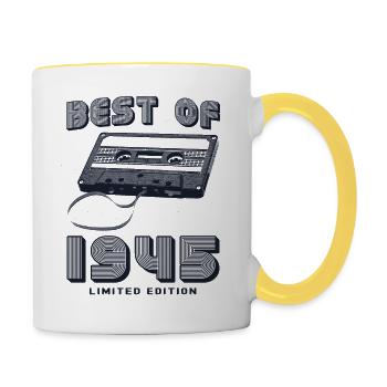 Retro Best of 1945 Mixtape Vintage 80th Birthday - Contrasting Mug - white/yellow - Right