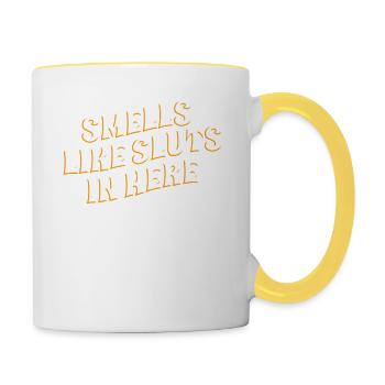 Smells Like In Here Humorous Sayings For - Contrasting Mug - white/yellow - Right