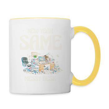 Nouvel An Même Bureau En Désordre - Mug contrasté - blanc/jaune - Droite