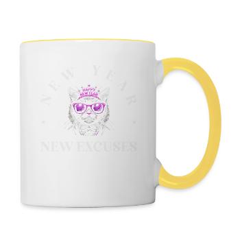 New Year's Day, New Excuses, Intentional Humor, Goal Setting - Contrasting Mug - white/yellow - Right