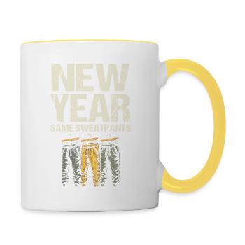 Neujahrs-Same-Jogginghose, Humor-Neujahrsstimmung - Tasse zweifarbig - Weiß/Gelb - Rechts