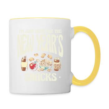 Je ne suis ici que pour les collations et la nourriture du Nouvel An - Mug contrasté - blanc/jaune - Droite