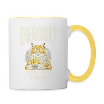Exercise, I thought you said extra fries - Contrasting Mug - white/yellow - Right