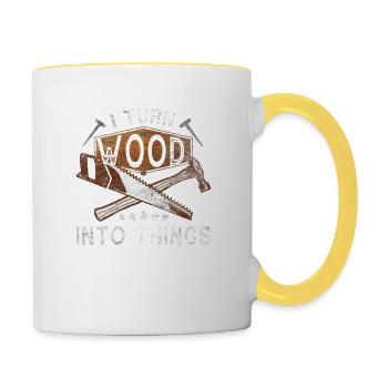 Je transforme le bois en choses - Mug contrasté - blanc/jaune - Droite