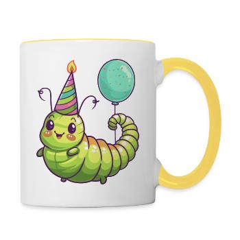 Wurm Geburtstag Comic Niedlich - Tasse zweifarbig - Weiß/Gelb - Rechts