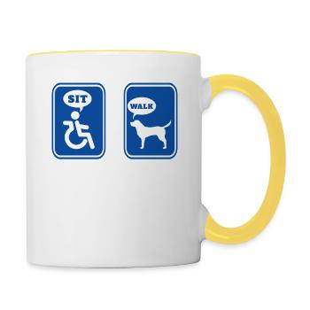 Rollstuhl Sit Hund Walk Symbol Humor - Tasse zweifarbig - Weiß/Gelb - Rechts