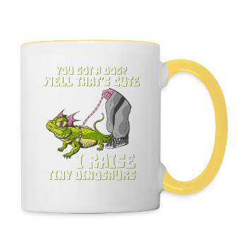 Dinosaurier Haustier Besser Als Hund - Tasse zweifarbig - Weiß/Gelb - Rechts