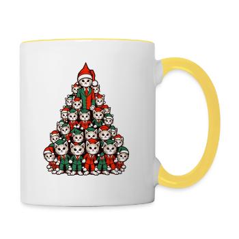 Weihnachtliche Katzen Tannenbaum Parade - Tasse zweifarbig - Weiß/Gelb - Rechts