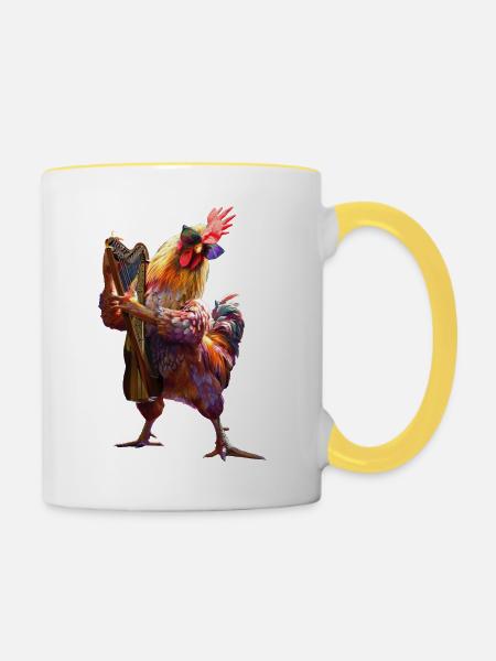Hahn Harfe - Tasse zweifarbig - Weiß/Gelb