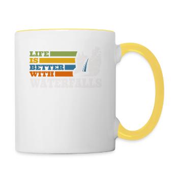 Life is better with waterfalls nature - Contrasting Mug - white/yellow - Right
