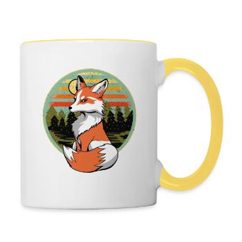 Retro Fox Foxes Vintage 80s 90s Vixen - Contrasting Mug - white/yellow - Right