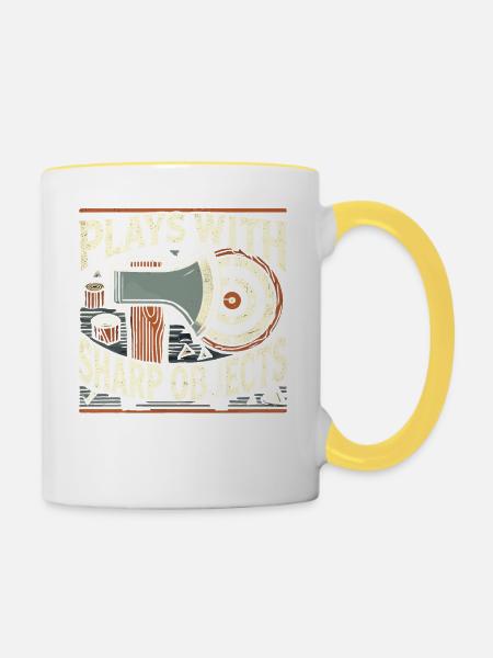 Spielt mit scharfen Gegenständen - Tasse zweifarbig - Weiß/Gelb