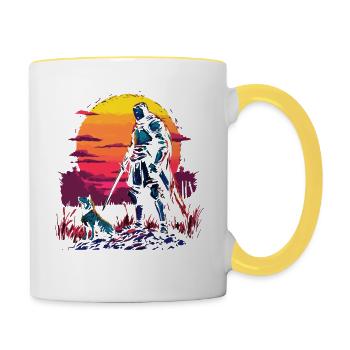 Chevalier et chien au crépuscule devant - Mug contrasté - blanc/jaune - Droite