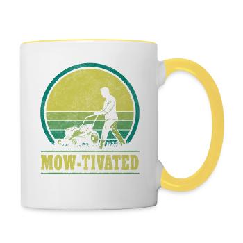 Mow-Tivated Rasenmähen Gartenarbeit - Tasse zweifarbig - Weiß/Gelb - Rechts