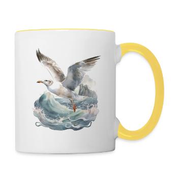 storm, sea, waves, coast, seagull, seagulls, maritime - Contrasting Mug - white/yellow - Right