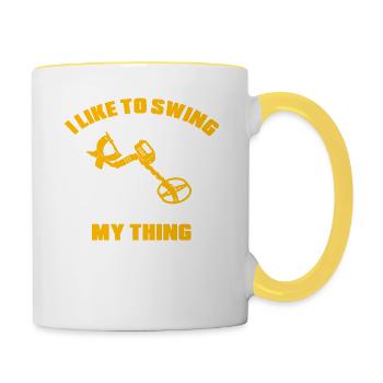 Ich Schwinge Gern Mein Ding - Metalldetektor - Tasse zweifarbig - Weiß/Gelb - Rechts