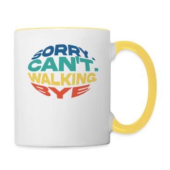 Message coloré : Désolé, je ne peux pas. À pied, au revoir - Mug contrasté - blanc/jaune - Droite