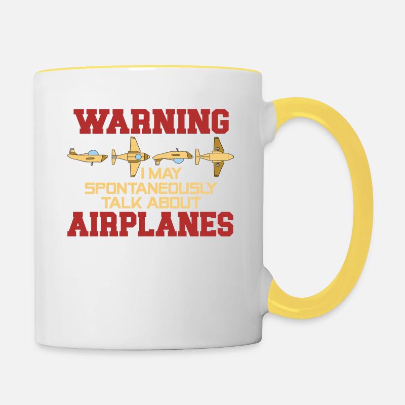 Attention : je parle d’avions sur un coup de tête - Mug contrasté - blanc/jaune