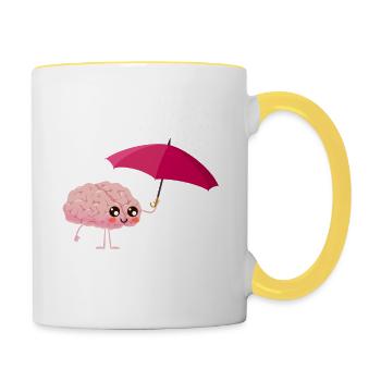 Brainstorm Niedlich Hirn mit Regenschirm - Tasse zweifarbig - Weiß/Gelb - Rechts