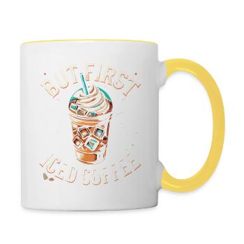 Aber zuerst Eiskaffee - Tasse zweifarbig - Weiß/Gelb - Rechts