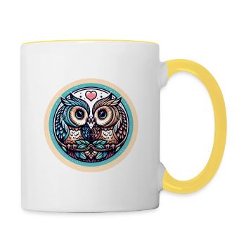 Hiboux mon hibou de la Saint-Valentin - Mug contrasté - blanc/jaune - Droite
