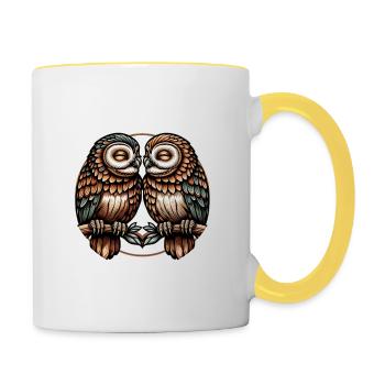 Hiboux mon hibou de la Saint-Valentin - Mug contrasté - blanc/jaune - Droite