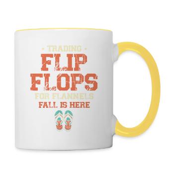 Trade flip flops for flannel, autumn is here - Contrasting Mug - white/yellow - Right