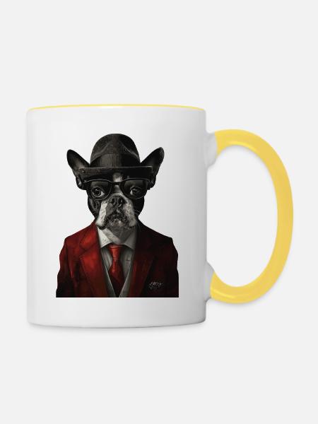 Boston Terrier - Tasse zweifarbig - Weiß/Gelb