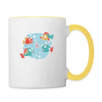 Here Fishy Fishy Lustiger Angler Spruch - Contrasting Mug - white/yellow - Right