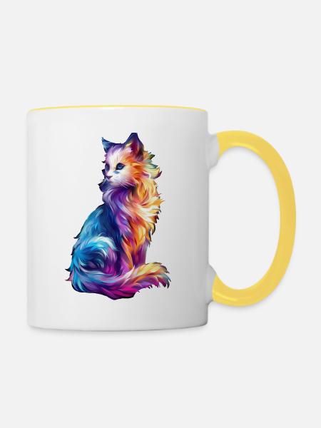 Katze - Tasse zweifarbig - Weiß/Gelb