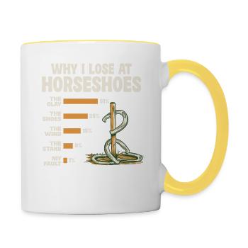 Warum Ich Bei Hufeisen Verliere Humorvolle Grafik - Tasse zweifarbig - Weiß/Gelb - Rechts