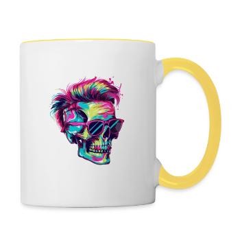 Techno Totenkopf Party - Tasse zweifarbig - Weiß/Gelb - Rechts