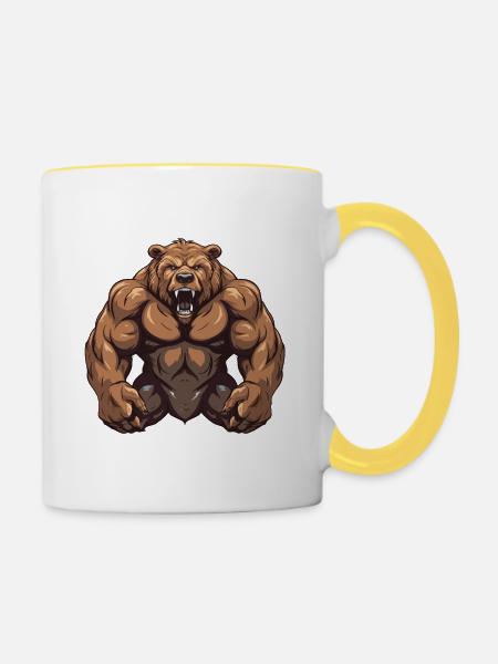 Bär Grizzly Muskeln - Tasse zweifarbig - Weiß/Gelb